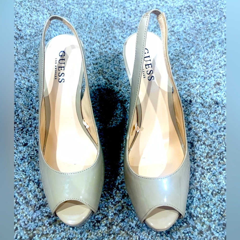 Guess Nude Slingback Peep Toe Platform Heels